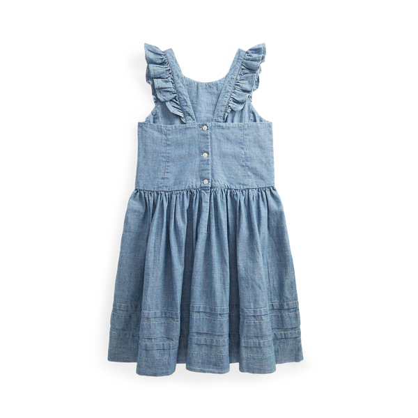 Indigo Ruffled Cotton Chambray Dress Girls 7-16 2