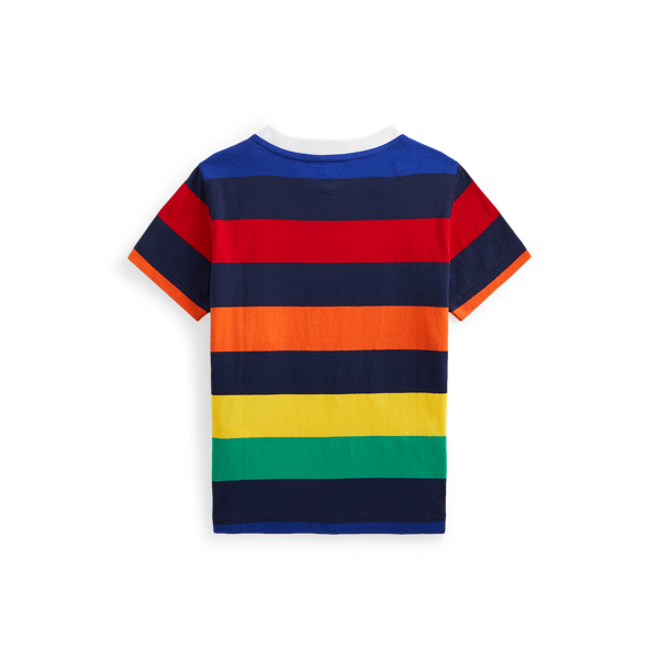 Rainbow Stripe/Navy Logo Striped Cotton Jersey T-Shirt Boys 2-7 2
