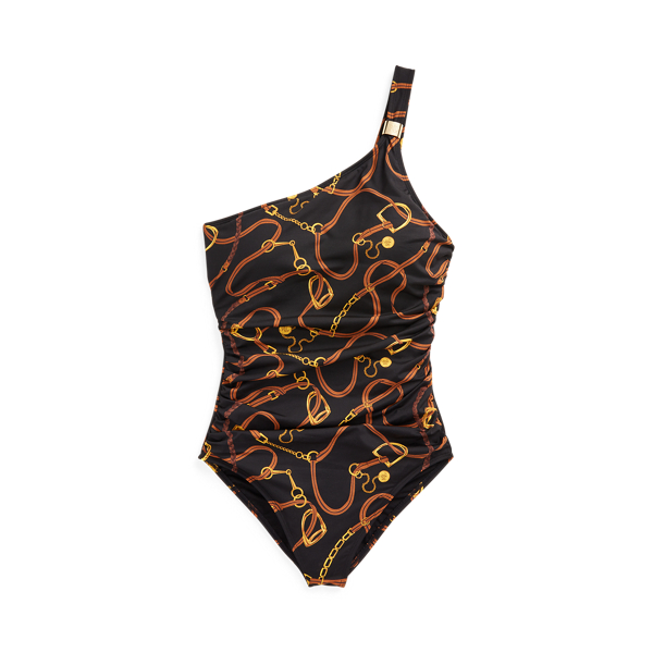 Bridle-Print One-Shoulder One-Piece