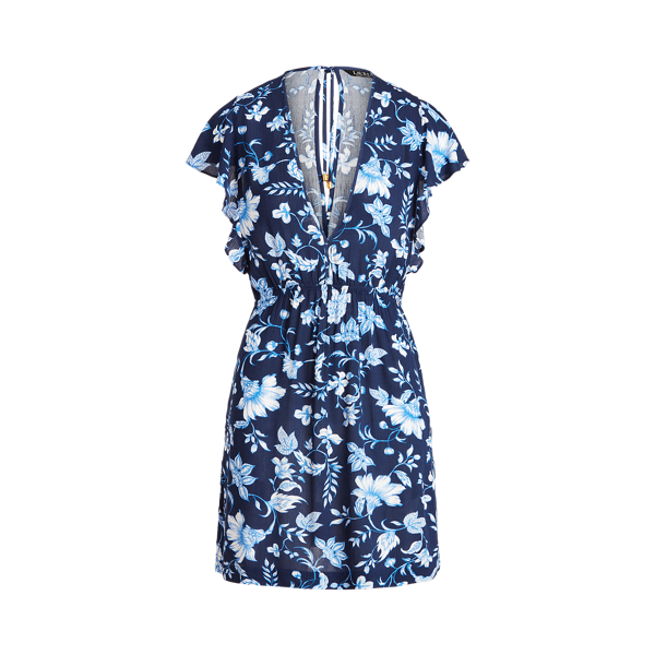 Floral Flutter-Sleeve Tunic Cover-Up Lauren 1