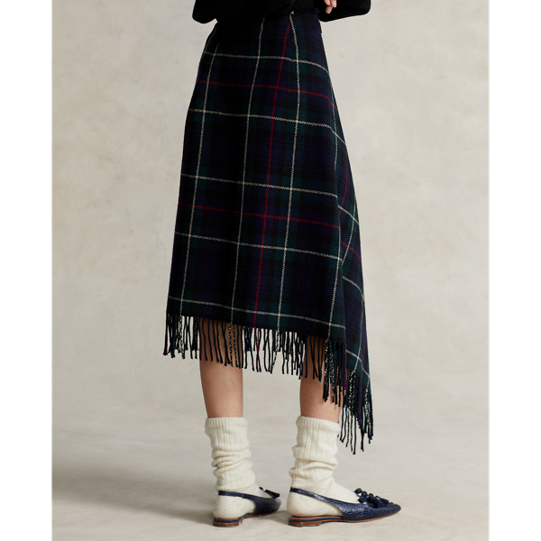 Gonna a portafoglio scozzese con frange Polo Ralph Lauren in Navy Multi Plaid 4