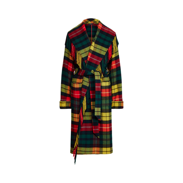 Fringe-Trim Plaid Wool Coat Polo Ralph Lauren 1