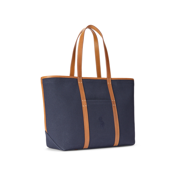 Canvas Medium Tote Bag Polo Ralph Lauren em Navy/Cuoio 2