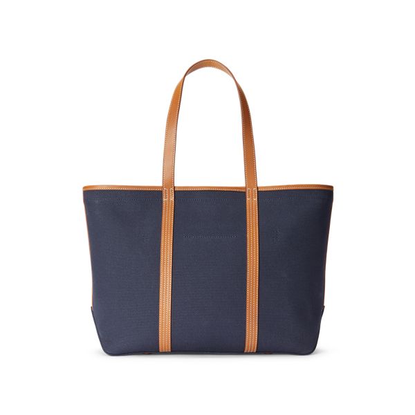 Canvas Medium Tote Bag Polo Ralph Lauren em Navy/Cuoio 3