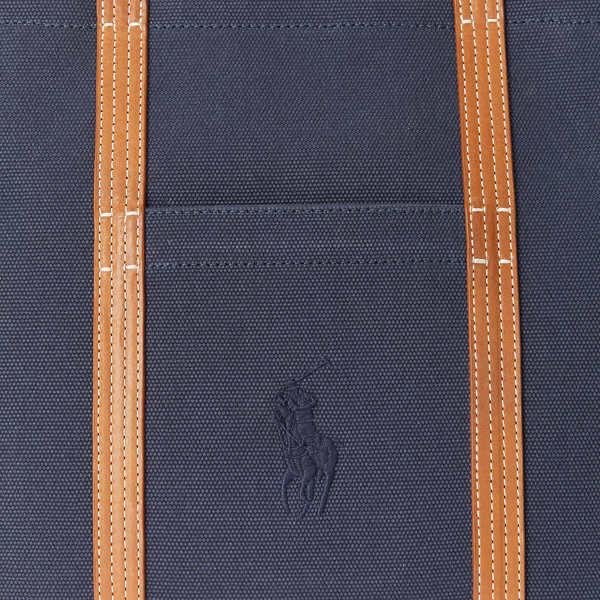 Canvas Medium Tote Bag Polo Ralph Lauren em Navy/Cuoio 5