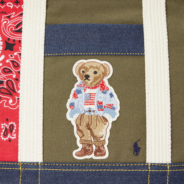 Ecru Multi Patchwork Polo Bear Medium Tote Polo Ralph Lauren 6
