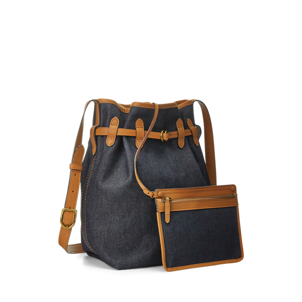 Indigo Blue/Cuoio Bellport Denim Bucket Bag Polo Ralph Lauren 3
