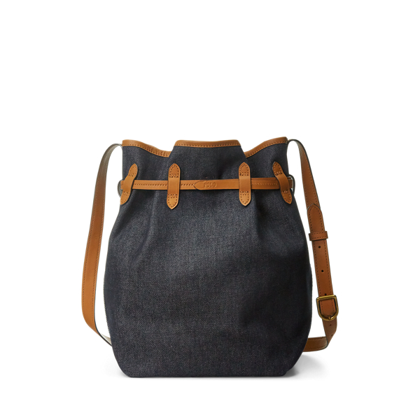 Indigo Blue/Cuoio Bellport Denim Bucket Bag Polo Ralph Lauren 5