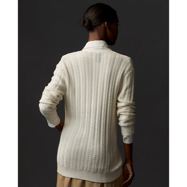 Silk Long-Sleeve Cardigan Sweater Ralph Lauren Collection em Collection Cream 5