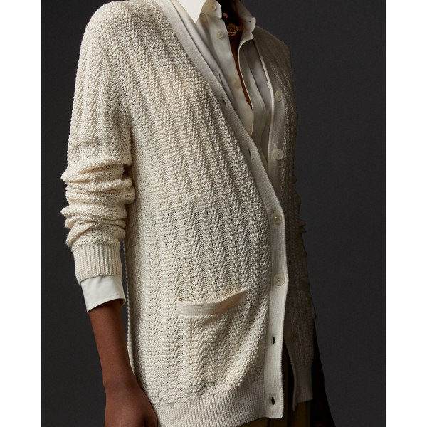 Silk Long-Sleeve Cardigan Sweater Ralph Lauren Collection em Collection Cream 6