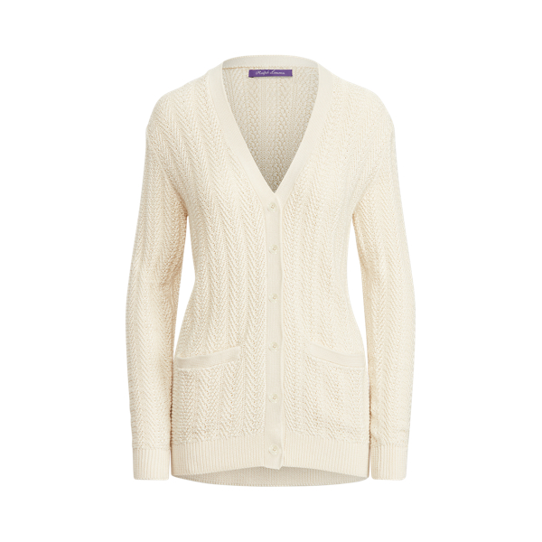 Silk Long-Sleeve Cardigan Sweater Ralph Lauren Collection em Collection Cream 2