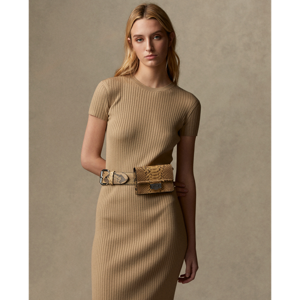 Safari Tan Wool-Silk Cap-Sleeve Jumper Day Dress Ralph Lauren Collection 4