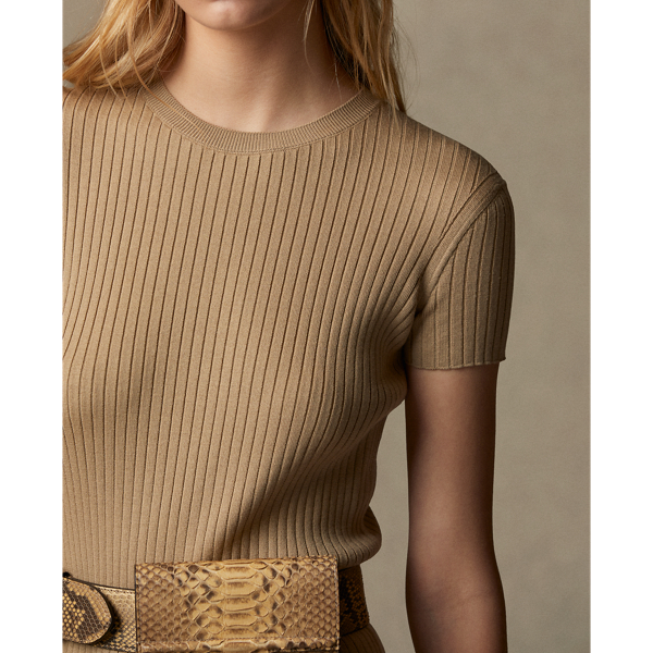 Safari Tan Wool-Silk Cap-Sleeve Jumper Day Dress Ralph Lauren Collection 6