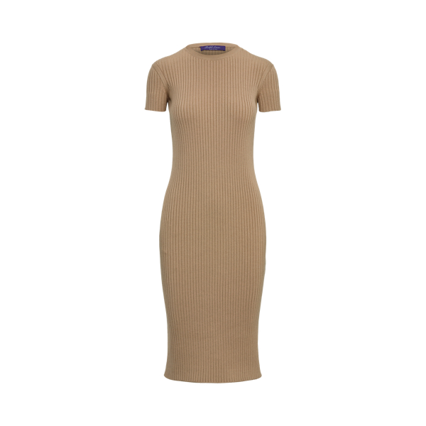 Safari Tan Wool-Silk Cap-Sleeve Jumper Day Dress Ralph Lauren Collection 2