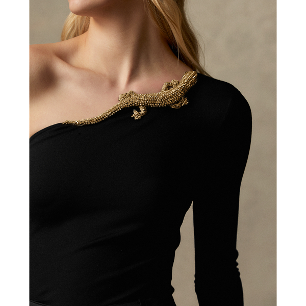 Black Embellished Gecko One-Shoulder Jumper Ralph Lauren Collection 6