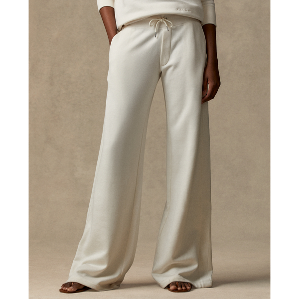 Classic Cream Cotton-Blend-Fleece Palazzo Trouser Ralph Lauren Collection 4