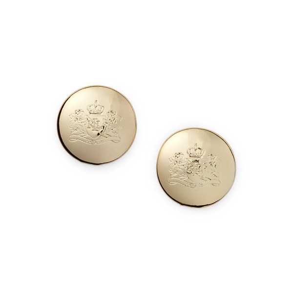 Gold-Tone Crest Stud Earrings