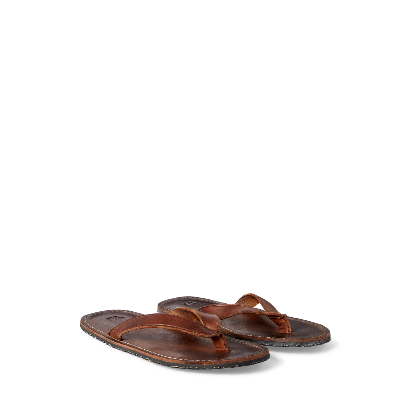Мужские сандалии Ralph Lauren Leather Flip-Flop, цвет: Тёмный коричневый — фото 1