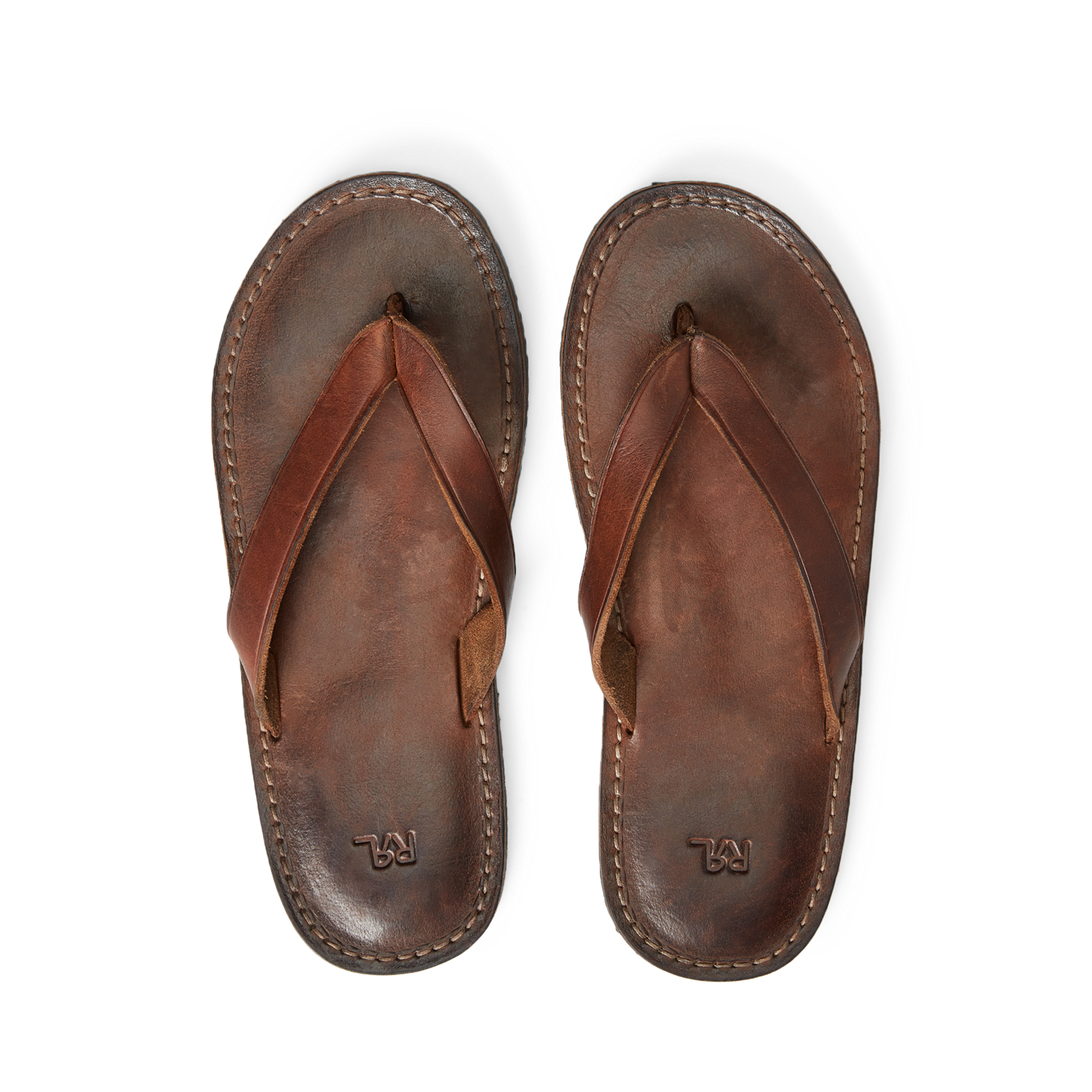 Мужские сандалии Ralph Lauren Leather Flip-Flop, цвет: Тёмный коричневый — фото 2