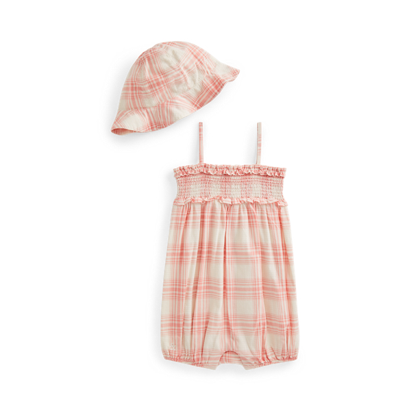 Plaid Bubble Shortall &amp; Hat Set Baby Girl 1