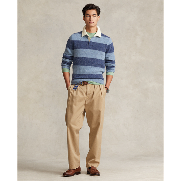 ★★ ★★ Men's Rugby Knit Polo Sweater Light Gre Striped Wool Rugby Sweater | Ralph Lauren