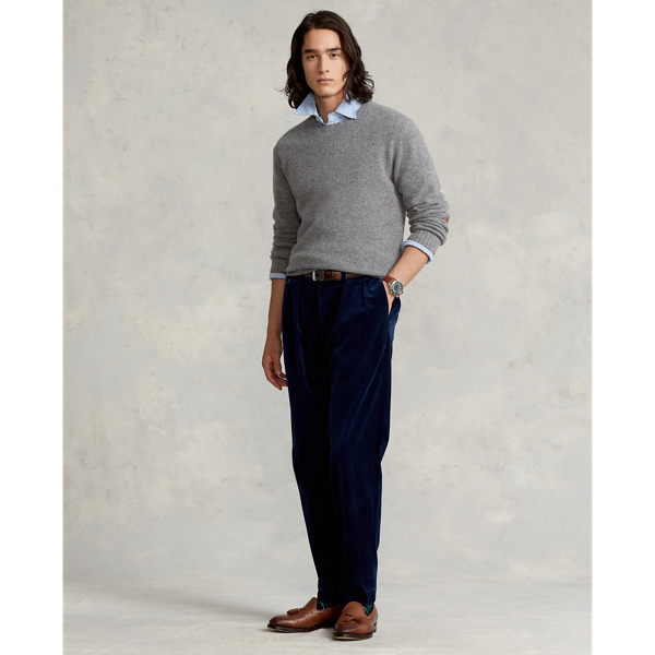 Fawn Grey Heather Suede-Patch Wool-Cashmere Sweater Polo Ralph Lauren 4