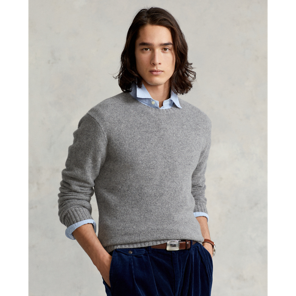 Fawn Grey Heather Suede-Patch Wool-Cashmere Sweater Polo Ralph Lauren 7