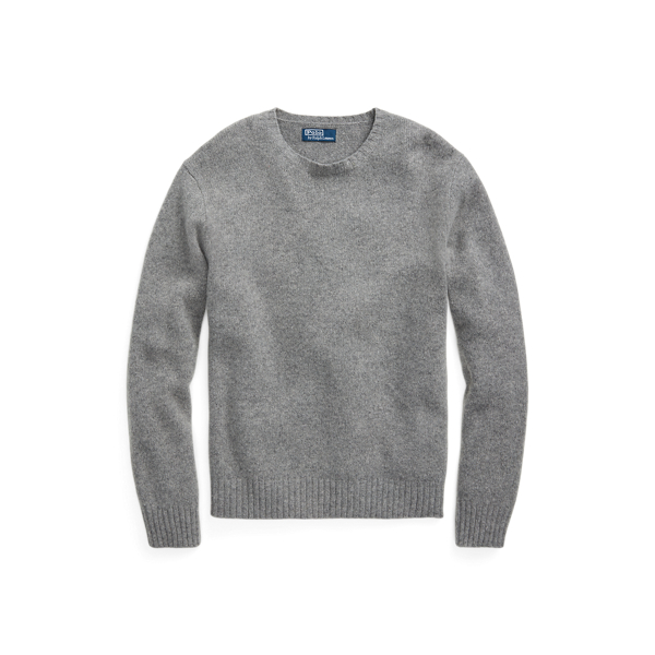 Fawn Grey Heather Suede-Patch Wool-Cashmere Sweater Polo Ralph Lauren 2