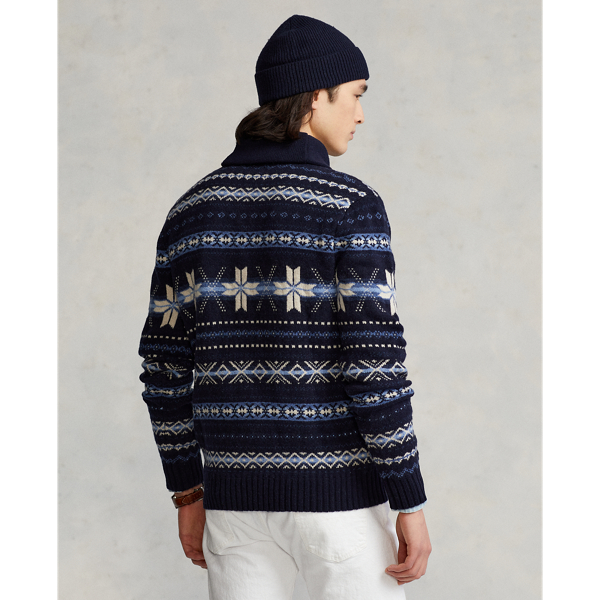 Navy Multi Snowflake Wool Shawl Jumper Polo Ralph Lauren 5