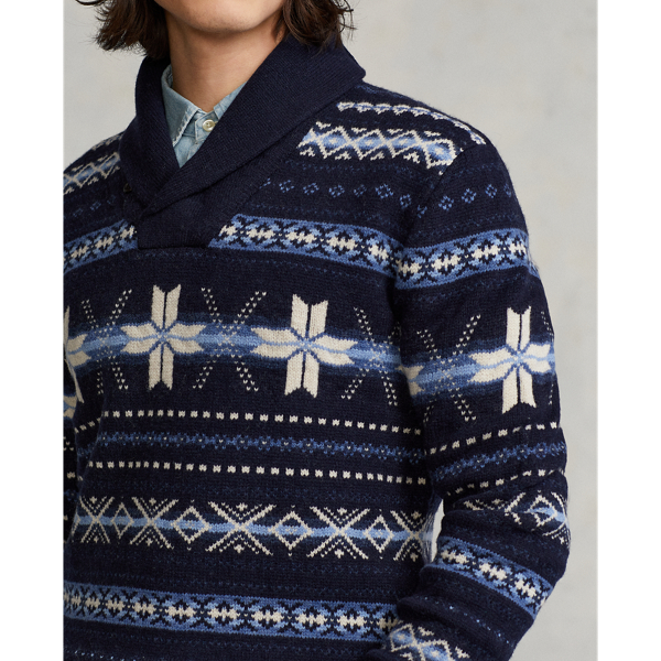 Navy Multi Snowflake Wool Shawl Jumper Polo Ralph Lauren 6