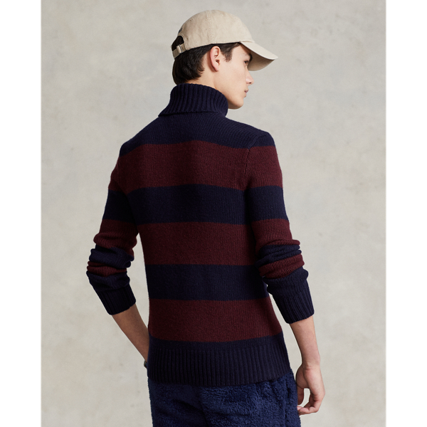 Striped Wool Turtleneck Sweater Polo Ralph Lauren em Aged Wine Heather/Navy Bl 5