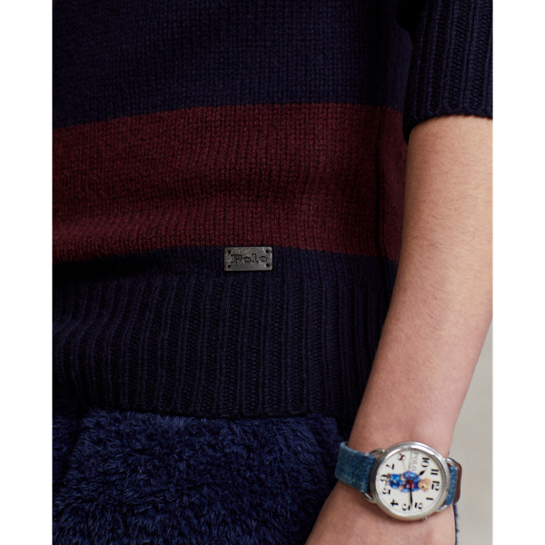 Striped Wool Turtleneck Sweater Polo Ralph Lauren em Aged Wine Heather/Navy Bl 6