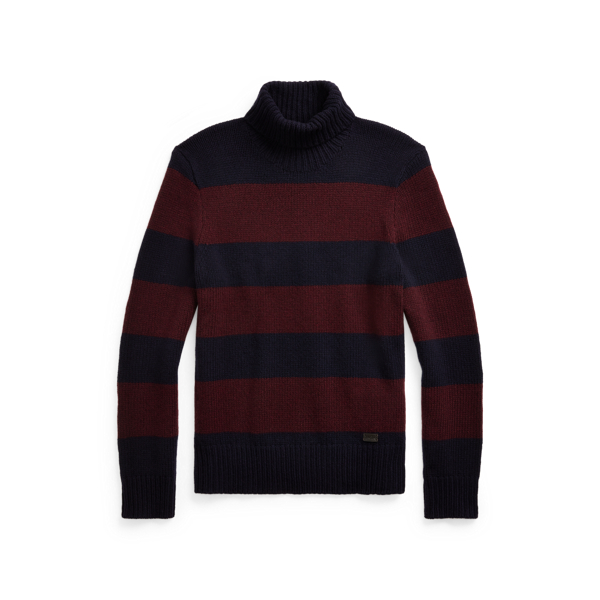 Striped Wool Turtleneck Sweater Polo Ralph Lauren em Aged Wine Heather/Navy Bl 2