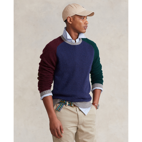 Spring Navy Heather Multi Suede-Trim Wool-Cashmere Sweater Polo Ralph Lauren 1