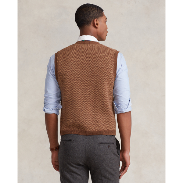 Kamelhaar-Pullunder mit Fischgratmuster Polo Ralph Lauren in Brauner Tweed 5