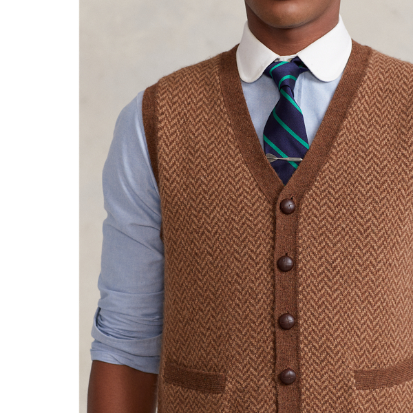 Kamelhaar-Pullunder mit Fischgratmuster Polo Ralph Lauren in Brauner Tweed 6