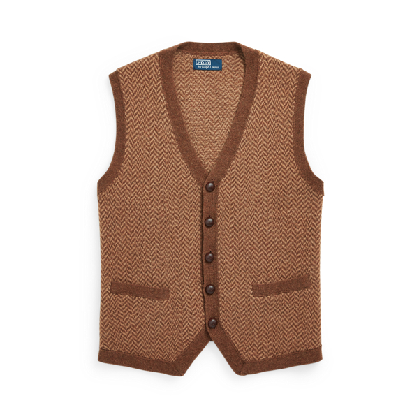 Kamelhaar-Pullunder mit Fischgratmuster Polo Ralph Lauren in Brauner Tweed 2