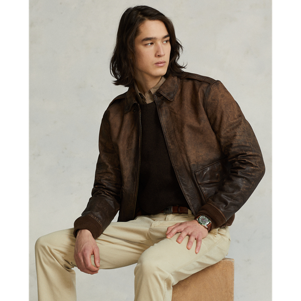 Leather bomber jacket ralph lauren online