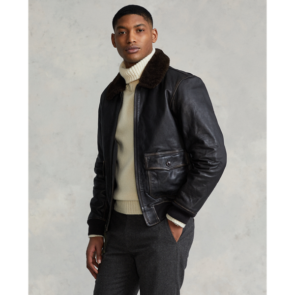 Ralph lauren leather bomber jacket best sale