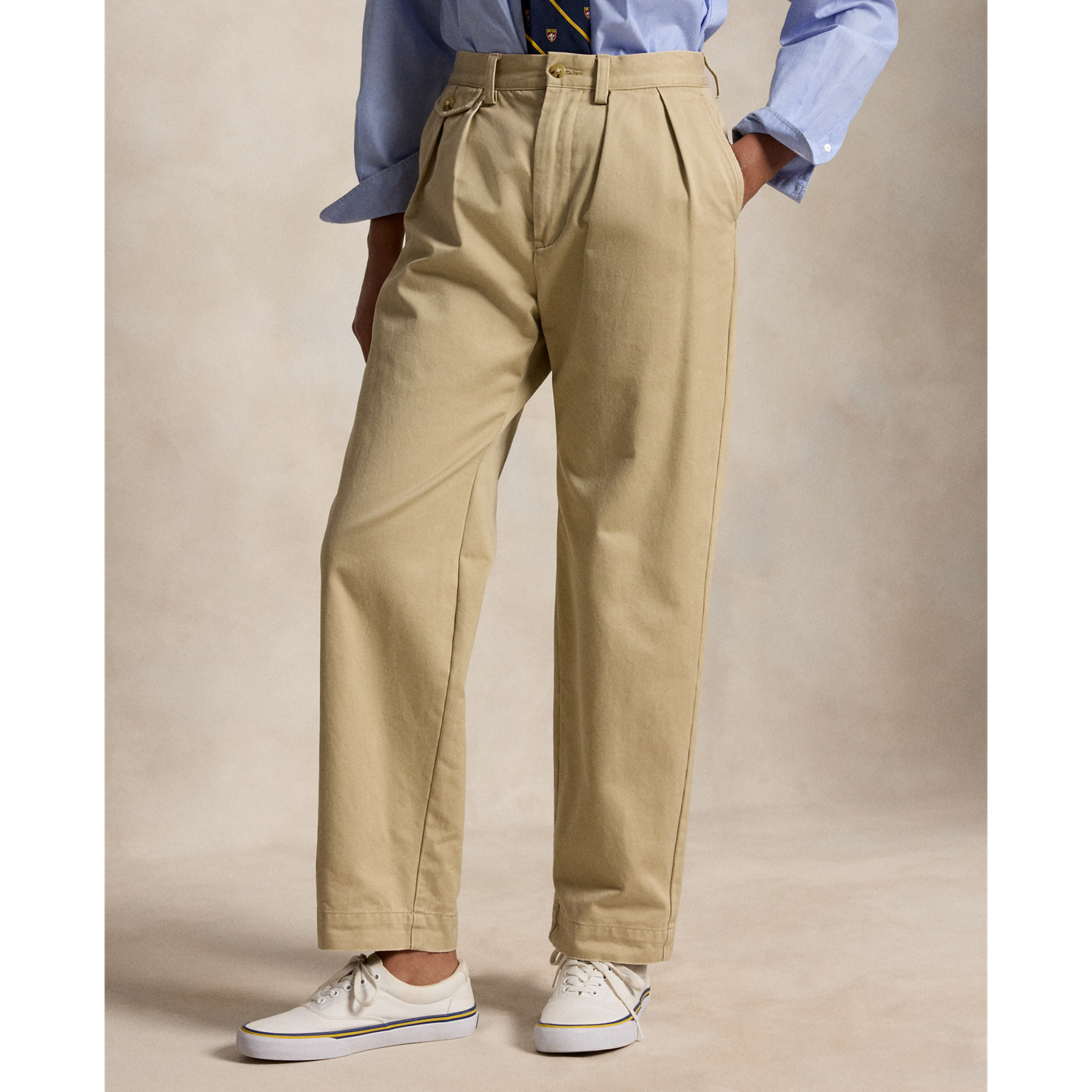 Мужские брюки Polo Ralph Lauren Whitman Relaxed Fit Pleated Chino, цвет: Хаки — фото 3