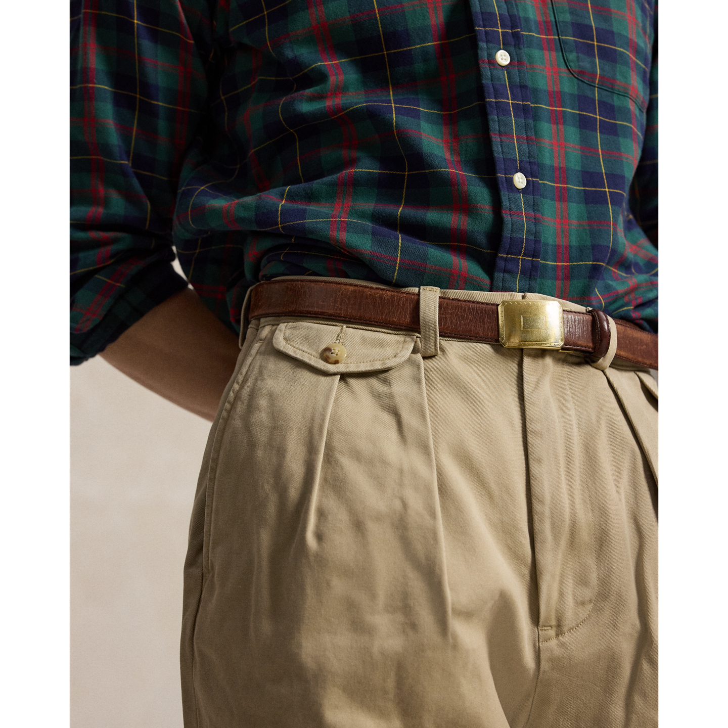 Мужские брюки Polo Ralph Lauren Whitman Relaxed Fit Pleated Chino, цвет: Хаки — фото 5