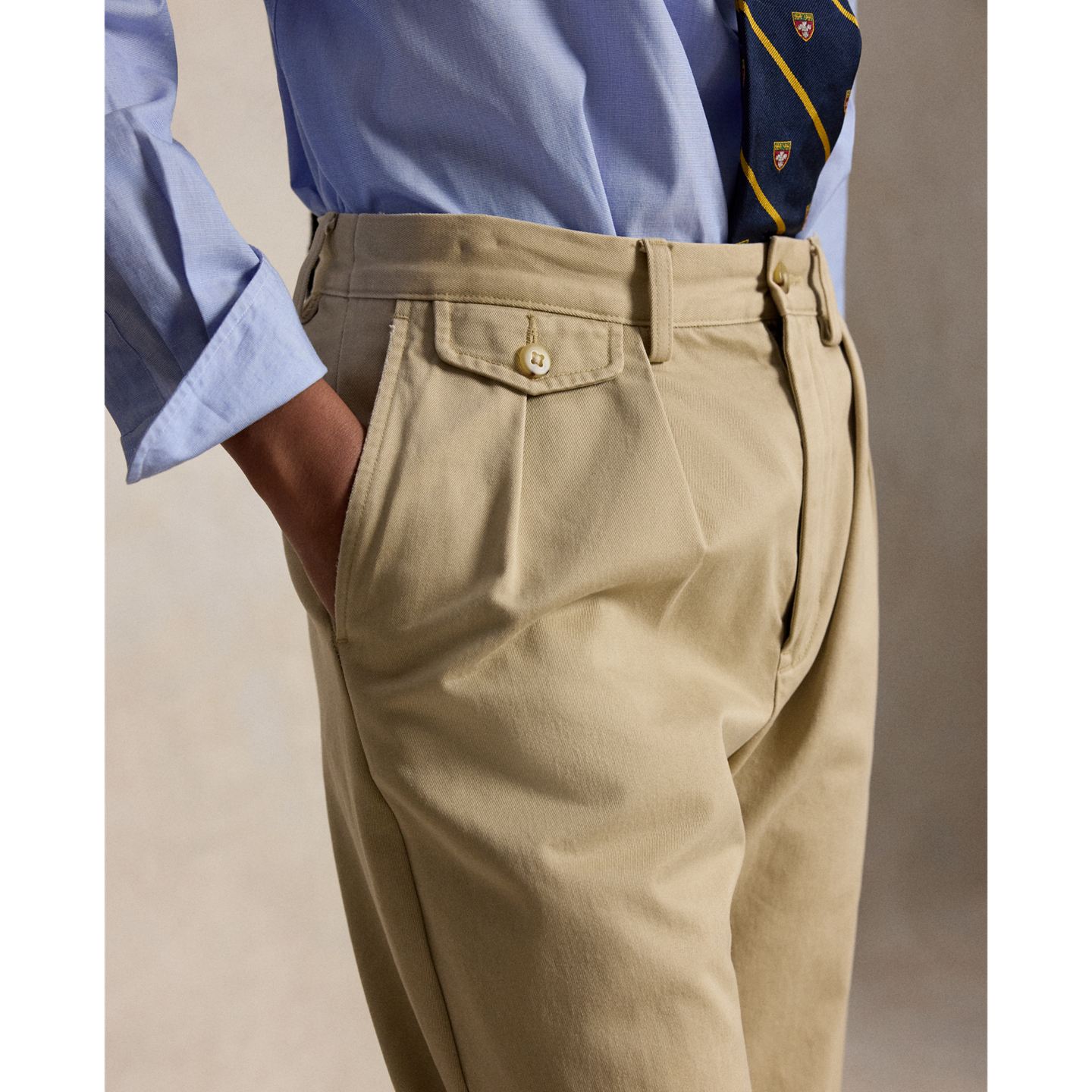 Мужские брюки Polo Ralph Lauren Whitman Relaxed Fit Pleated Chino, цвет: Хаки — фото 6