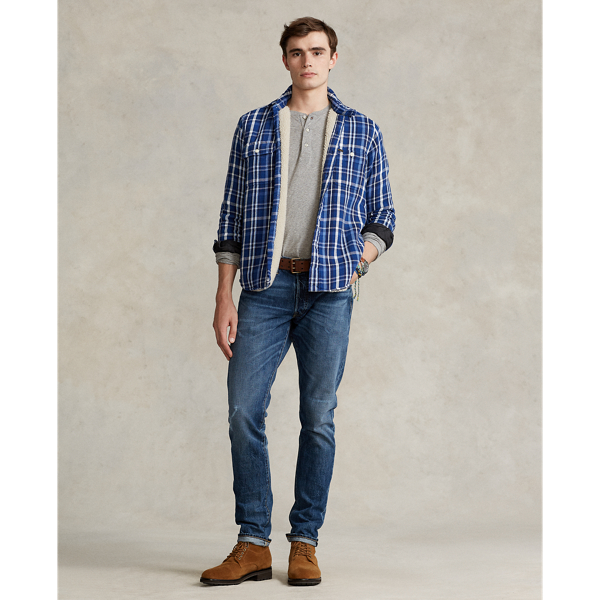 Blue/White Fleece-Lined Flannel Overshirt Polo Ralph Lauren 4