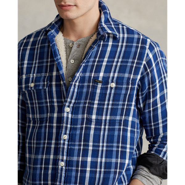 Blue/White Fleece-Lined Flannel Overshirt Polo Ralph Lauren 6