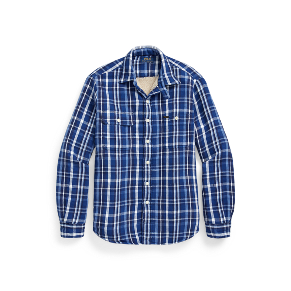 Blue/White Fleece-Lined Flannel Overshirt Polo Ralph Lauren 2