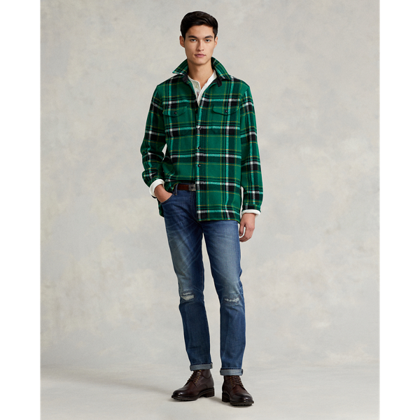 Green/Black Multi Plaid Wool-Blend Overshirt Polo Ralph Lauren 4
