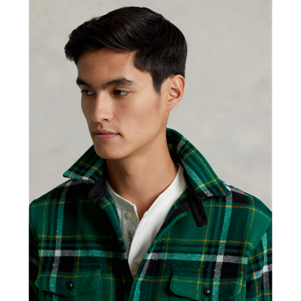 Green/Black Multi Plaid Wool-Blend Overshirt Polo Ralph Lauren 6