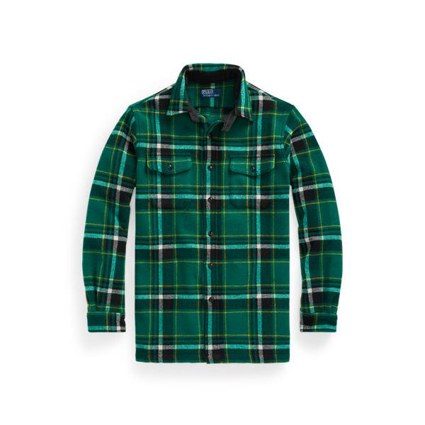 Green/Black Multi Plaid Wool-Blend Overshirt Polo Ralph Lauren 2