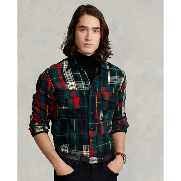 Classic Fit Patchwork Flannel Workshirt for Men Ralph Lauren PT