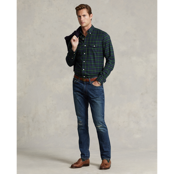 Chemise &eacute;cossaise ajust&eacute;e en serg&eacute; Polo Ralph Lauren en Bleu marine/Vert 4